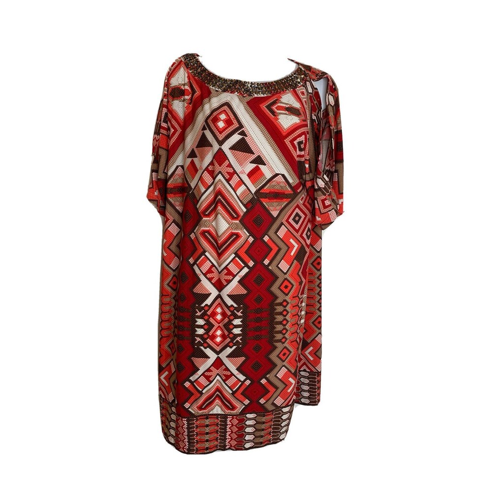 Chico's L 2 Geometric Print Dress beaded art print (10)
